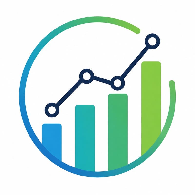 An illustration of a rising line chart above four coloured bars